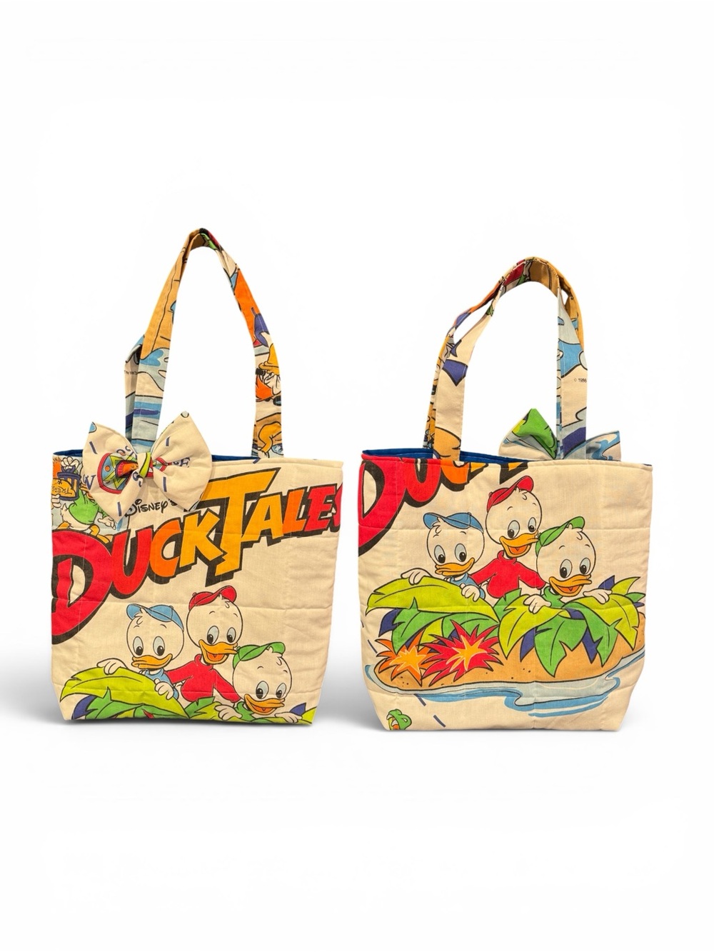 Handmade Disney DuckTales Tote Bag - Beige with Red, Green, Blue & Orange Print